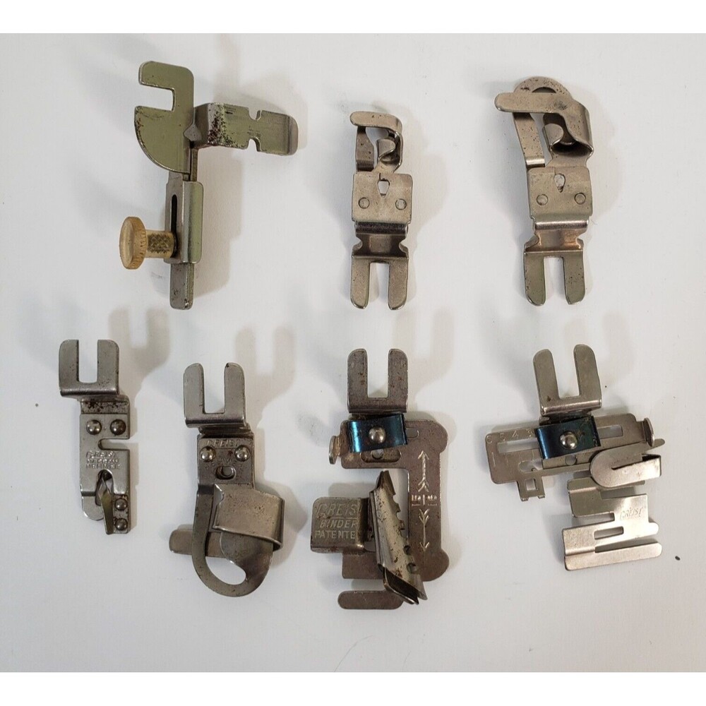 Lot of 7 Vintage Greist Presser Foot Feet Rolled Hemmer Binder Made in USA